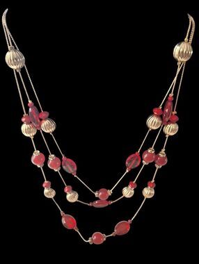 Elegant Multi-Strand Red & Gold Beaded Necklace